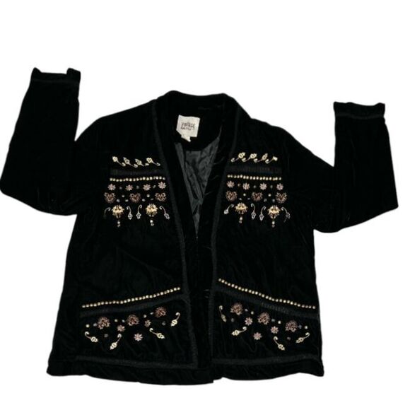 Vintage America Black Velvet Embroidered Jacket Bohemian Style Size L Preowned.‎ - Picture 1 of 9